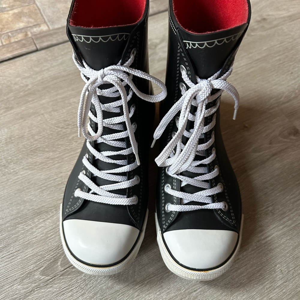 Black and White High-Top Sneaker RAIN BOOTS Size 8